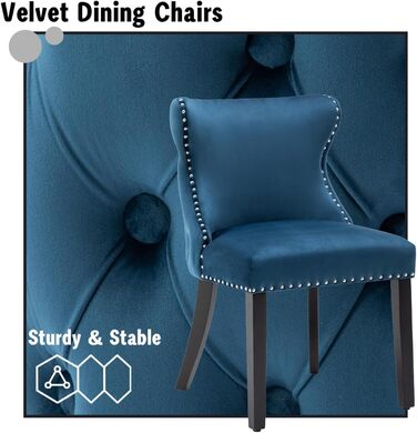 Крісла для їдальні з велюру, комплект 4 шт. - м'які крісла без підлокітників для кухні та вітальні, блакитні