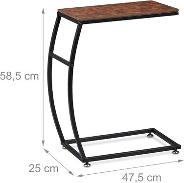 Журнальний стіл Relaxdays промисловий дизайн, С-подібна форма, HBT 58,5 x 47,5 x 25 см, Стіл для дивана та ліжка, Метал та МДФ, коричневий