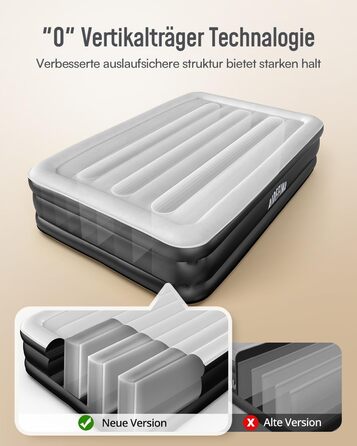 Надувний матрац Airefina для 2 осіб з вбудованим насосом, самонадувний, 190x137x46 см, для дому та кемпінгу