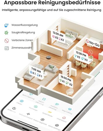 Робот-пилосос LEFANT M2 Pro Mondgrau з функцією миття, 5000Pa, LiDAR, 150 хв, розпізнавання килима, керування через додаток/голос, для видалення шерсті тварин, чорний
