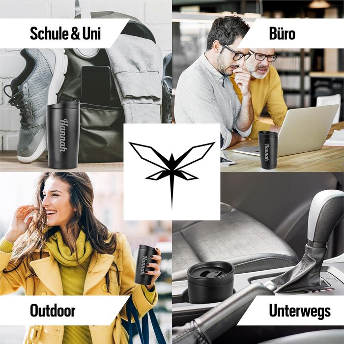 Термокружка з гравіюванням, 350 мл, чорна, з персоналізацією, 100% без витоку