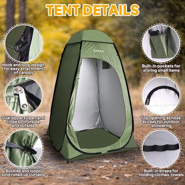 Зручне намет-роздягальня для кемпінгу та відпочинку на природі Chihee - розкладний туалет/душ, армійного кольору