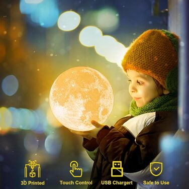 З можливістю затемнення USB Touch, романтичний подарунок (3,5 дюйма), 3D Moon Lamp