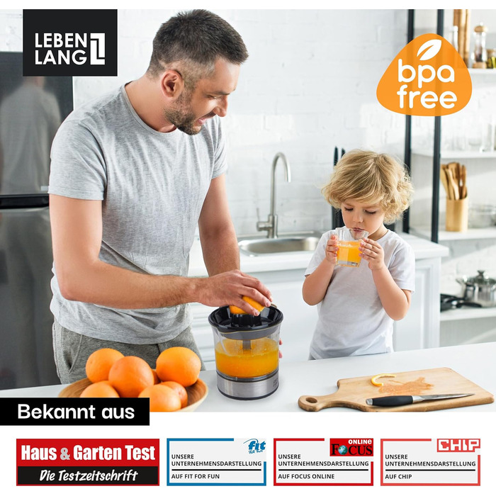 Електрична цитрусова преса LEBENLANG - 2 конуси, без BPA, висока врожайність соку, 700 мл, нержавіюча сталь, для дому, соковитискач для лимонів та апельсинів