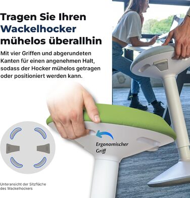 Ергономічний стілець-хокер для офісу та дому, регульована висота 55-80 см, зелений, з ефектом балансування