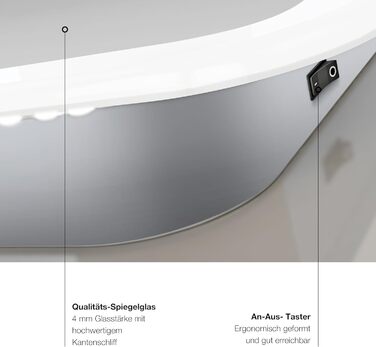 Дзеркало для ванної кімнати Talos Moon з підсвічуванням 120x70 см, вологостійке (Aluminium)