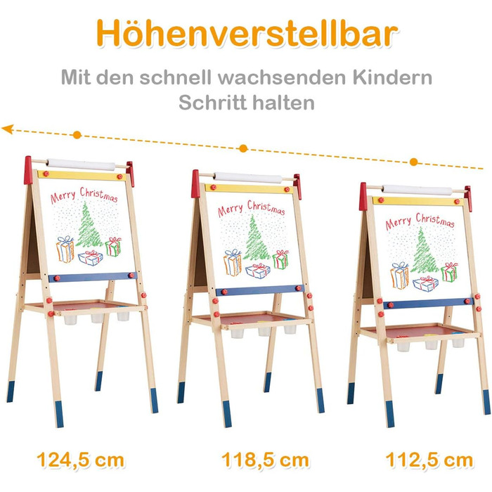 Дитяча мольберт-стіл 3 в 1 COSTWAY: двосторонній, дошка для маркерів та крейди, папір, регульована висота, з аксесуарами