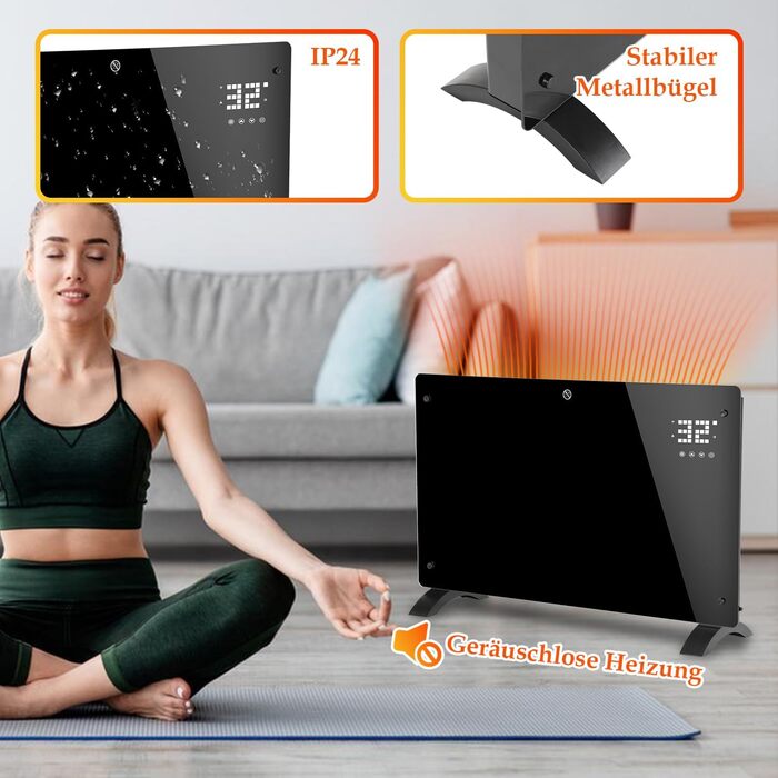 Електричний конвекторний обігрівач Ikodm 2000W з пультом керування та термостатом, енергозберігаючий, тихий, для дому