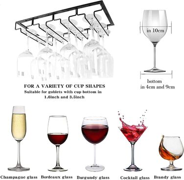 Підставка для келихів FIAMER - металева підставка для винних келихів, настінна полиця для кухні, бару та ресторану (Чорний, 4 ряди, 1 шт.)