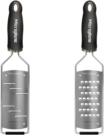 Кухонна терка з великою теркою Microplane для твердого сиру, шоколаду і трюфелів з лезами з нержавіючої сталі і 2-сторонньої ріжучої кухонної теркою для твердого сиру, яблук, моркви ,цукіні і шоколаду (чорний, комплект з кухонною теркою)