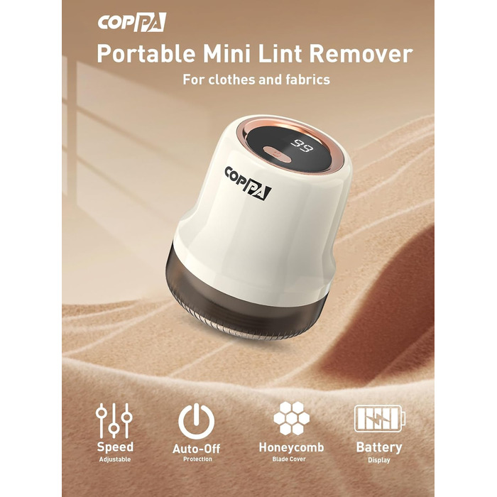 Електричний видальник ворсу для одягу та меблів COPPA з 6 лезами та індикатором заряду