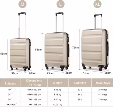 Чохол середньої жорсткості KONO Troey з колесами та замком TSA, 66x45x26см, 63 л, чорний/золотий