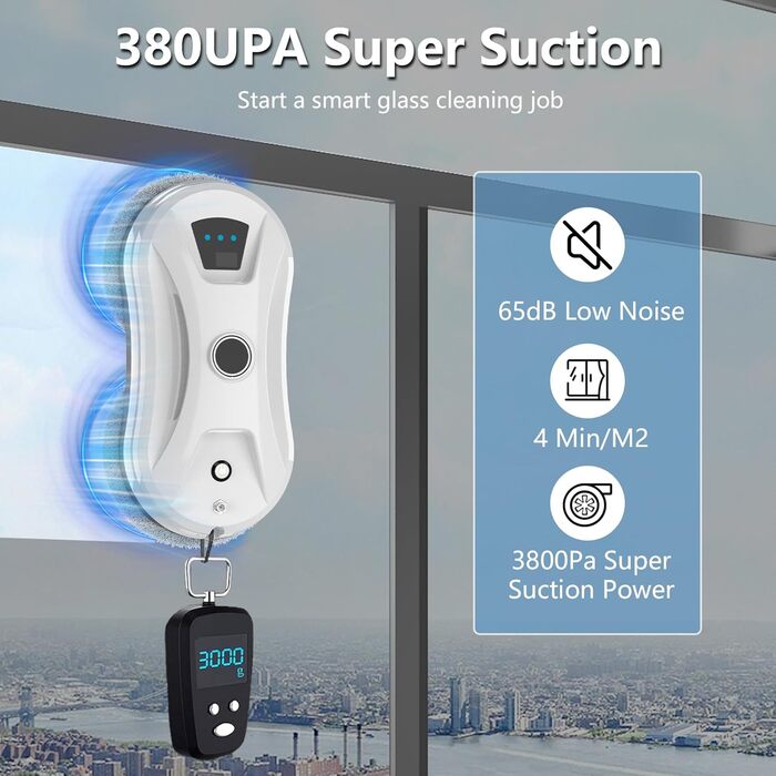 Електричний робот-миття вікон Fensterputzrooter 5600Pa з автоматичним струменем води та системою інтелектуального розпізнавання країв, для внутрішніх та зовнішніх вікон, 10 мікрофібрових серветок (подвійні насадки)