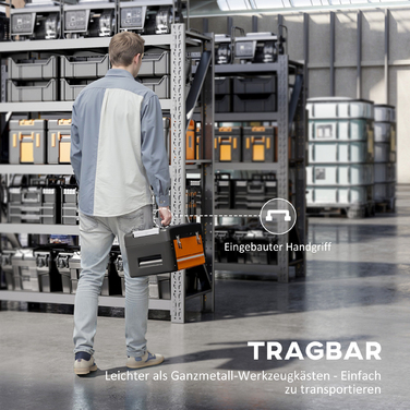 Набір інструментів порожній, 49,7 x 25,3 x 23 см. Ящик для інструментів з висувною шухлядою, міні-бокс зі сталі, помаранчевий.