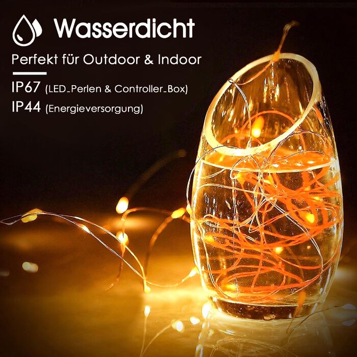 Ланцюжок прикрас з LED-підсвічуванням на батарейках, 100 LED, 10 м, 8 режимів, пульт дистанційного керування, таймер, теплий білий, димування, вологостійкий, для прикрашання, 4 шт.