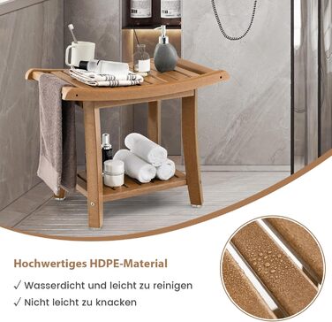 Двомісна лавка для душу Costway з полицею, 170 кг, 60.5 x 34 x 48 см (колір кавовий)