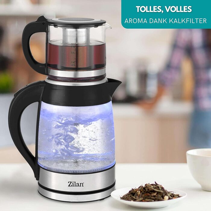 Електричний чайник-заварник Teekocher: скло, фільтр від накипу, 2200 Вт, захист від перегріву