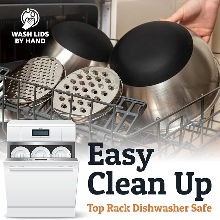 Набір міксерів Priority Chef з нержавіючої сталі з кришками, 3 тертки, герметичні кришки, силіконова неслизька основа, набір для змішування, великі металеві миски для кухні, чорний