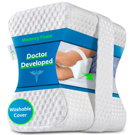 Ортопедична подушка під коліно з memory foam - для болю в спині, ішіасу, сну на боці. З інструкцією від лікарів. Біла.