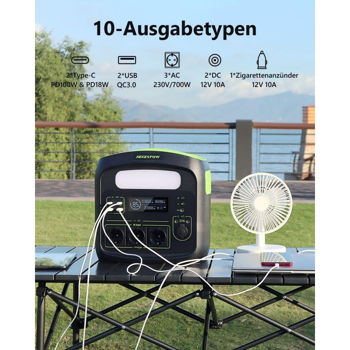 Портативна електростанція NECESPOW N7576 700W (пікова 1400W) 483.84Wh з 3 розетками AC, LiFePO4 акумулятор, чиста синусоїда, USB-C PD100W, сонячний генератор для кемпінгу, дому, CPAP