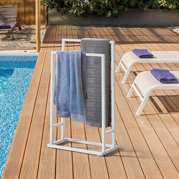 Підставка для рушників на підлозі, металева, з 2 перекладинами, для ванної кімнати, стабільна, економна, в індустріальному стилі (білий)
