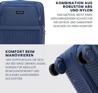 Набір валізWITTCHEN AXIS 3 шт. | Ручна та велика валіза | Гібрид ABS Nylon з TSA замком, телескопічною ручкою та 360° колесами | (Темно-синій, 55 x 37 x 21,5 см)