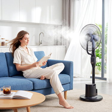 Підлоговий вентилятор з функцією зволоження, осциляція 70°, 3 швидкості, 3 режими, резервуар для води 3,5 л, чорний