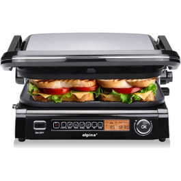 Контактний гриль Alpina Optigrill 2100W: гриль для сендвічів, паніні та овочів з антипригарним покриттям та інтелектуальним режимом приготування