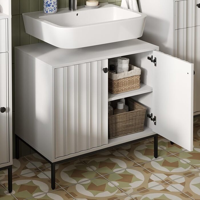 Підставка під раковину Vicco Eliza, 70x63 см, 2 дверцята, для зберігання аксесуарів та косметики (білий рифлений)