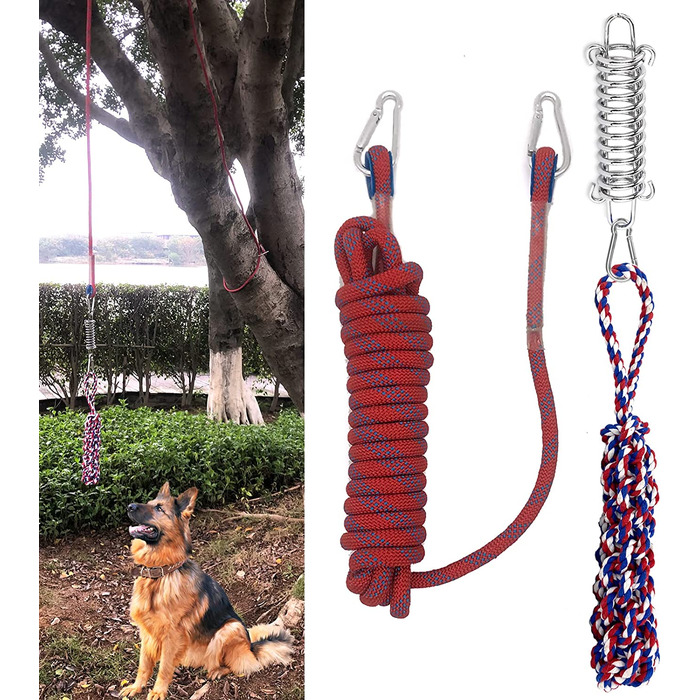 Вуличні іграшки для собак NEECONG, банджі - соло для підвішування, прив'язь, перетягування каната для собак, міцні інтерактивні іграшки для собак з металевими пружинами, іграшки для собачих упряжок синього кольору