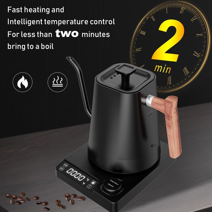Електричний чайник з нержавіючої сталі 1L з лебідь-шийкою, функцією підтримки тепла 24 години та швидким нагрівом 1200W з індикатором температури