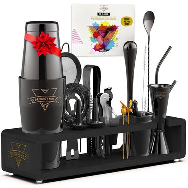 Набір бармена Elite Mixology: Шейкер Boston 20 предметів з підставкою, рецепти. Нержавіюча сталь