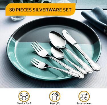 Набір столових приборів Velaze на 12 осіб (60 предметів) з нержавіючої сталі. Включає: 12 ножів, виделок, ложок, чайних ложок, виделок для тортів. Полірування, придатний для миття в посудомийній машині.