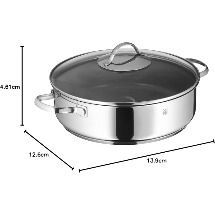 Сковорода для тушкування WMF Devil 28 см з кришкою, 5л, Cromargan нержавіюча сталь з покриттям, для духовки