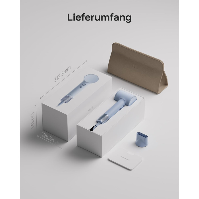 Компактний фен для волосся Laifen Mini з безщітковим двигуном (110 000 об/хв) та іонізацією, швидкий та тихий дорожній фен, синій