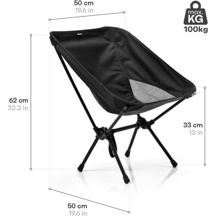 Складаний стілець meteor Крісло для кемпінгу Крісло для риболовлі Складаний стілець Садовий стілець Складаний стілець Стілець для відпочинку (50 x 50 x 62 см, чорний)