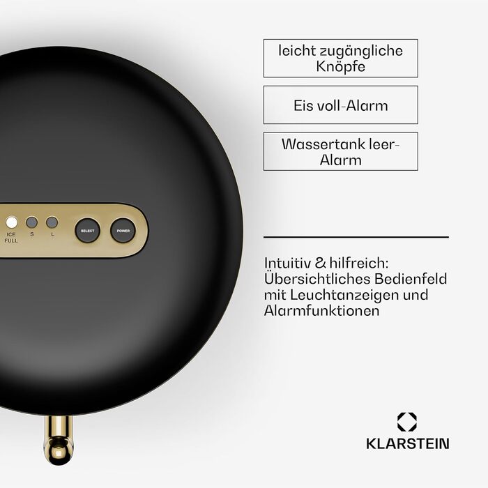 Машина для льоду Klarstein для дому, кемпінгу та ресторану: швидка міні-машина для льоду, професійна, самоочисна, 2.3л контейнер, 15 кг/24 год, чорна