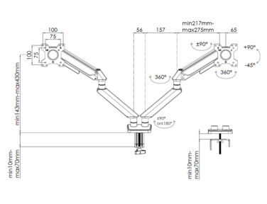 Настільне кріплення для монітора Anda Seat Stealth II Duo 17’’-32’’ Black & White
