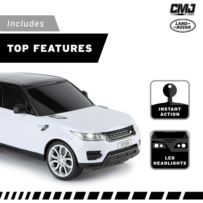 Радіокерований автомобіль CMJ Range Rover Sport 1:18, білий, 2.4 GHz, з робочими фарами, офіційна ліцензія