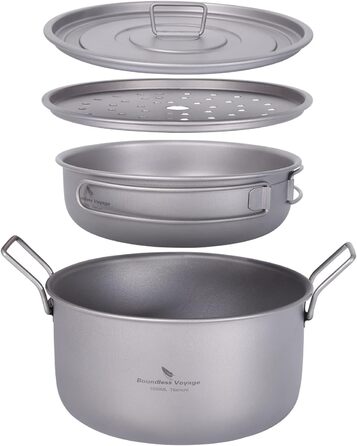 Набір посуду iBasingo Titan для кемпінгу: каструля 1.9L та сковорода 900ml з кришкою. Легкий, портативний, з кришкою, для приготування їжі на відкритому повітрі та вдома. Ti2057C