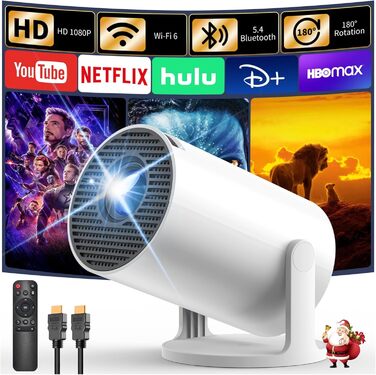 Смарт проєктор Yoton Y4 Mini Beamer: 1080P, WiFi, Bluetooth, Android TV, корекція трапецеїдальних спотворень, для домашнього кінотеатру, сумісний з Phone/PC/Mac/Switch, білий