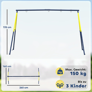 Сталева гойдалка-конструкція до 150 кг для гойдалки-гнізда, дитячої гойдалки, лазалки, 260 x 160 x 178 см, блакитна
