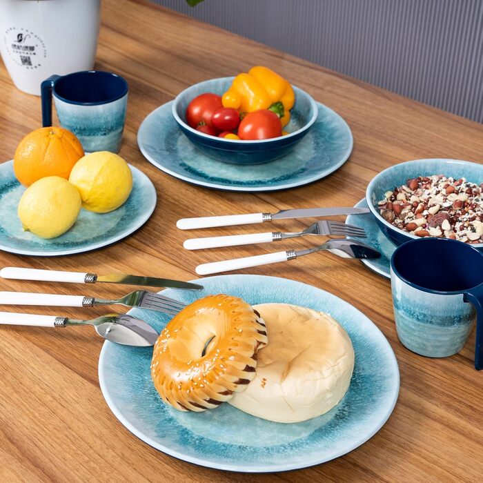 Набір посуду Melamin Adria Blue для 2 особи (8 предметів) - керамічний ефект, для кемпінгу, дому, пікніка