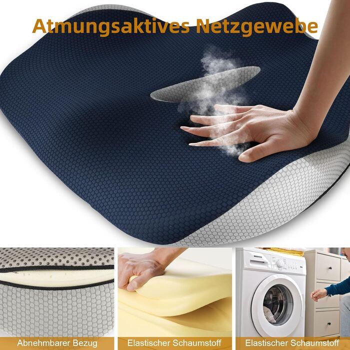 Подушка для сидіння Fwiull з Memory Foam: ергономічна, для авто, софи, офісу (темно-синій)