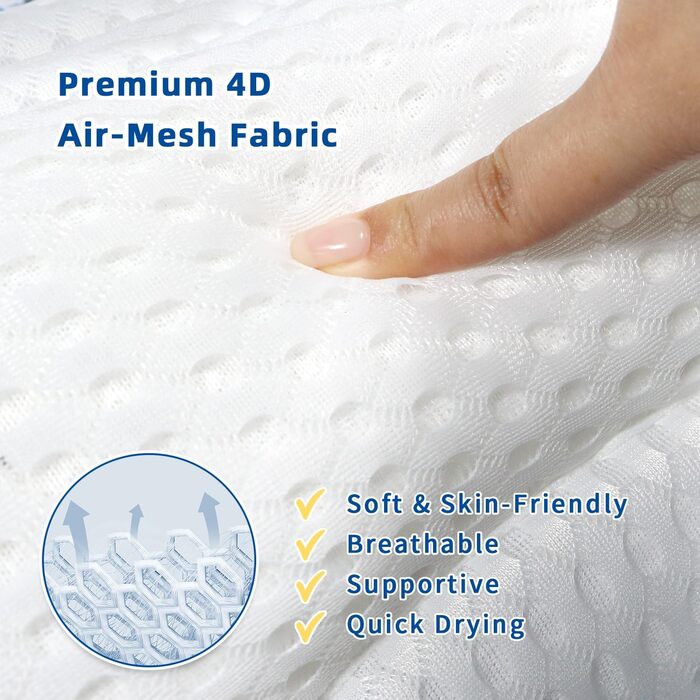 Подушка для ванни з підтримкою голови та спини, нековзна, з 6 присосками, сітчаста, біла