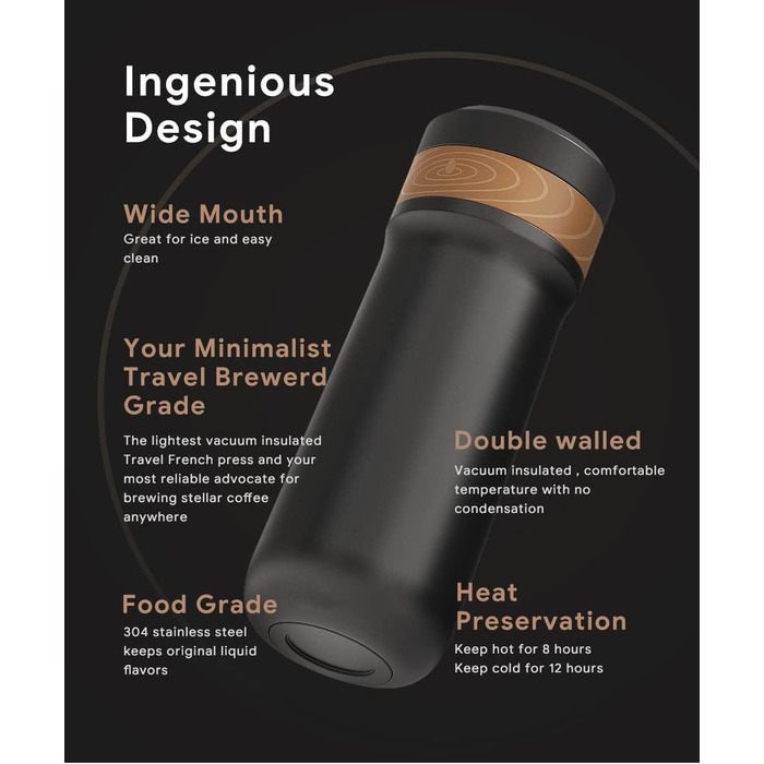 RECAFIMIL Французький прес для кави: портативна модель з нержавіючої сталі, 350 мл, ідеально підходить для кемпінгу та подорожей