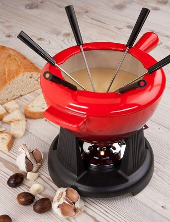 Набір для фондю Le Creuset з чавуну, 2,0 л, включає 6 виделок, кришку-розсіювач, підставка, 60020000602460 (Колір: Офенрот)