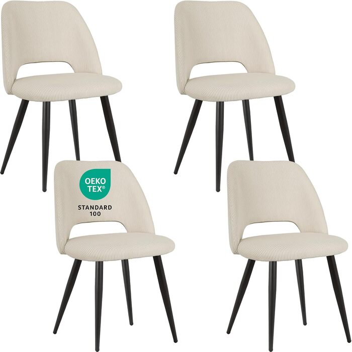 Набір з 4-х обідніх стільців у вітальню, кухню, спальню, бежеві, з вирізом на спинці, з м'якою оббивкою з велюру