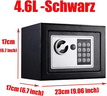 Сейф Tresor з двобічним замком, сталевий, з електронним кодовим замком та 2 ключами (4.6L, чорний)