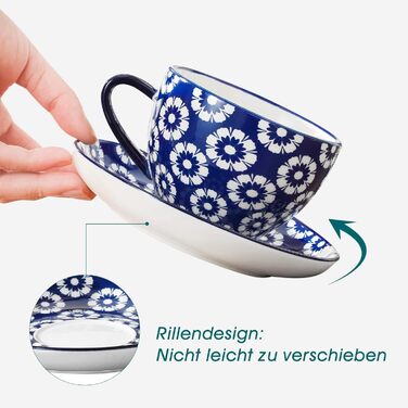 Набір кавових чашок Vancasso Selene, 6 шт., 360 мл, блакитно-білий вінтажний дизайн, для кави, молока, чаю та какао